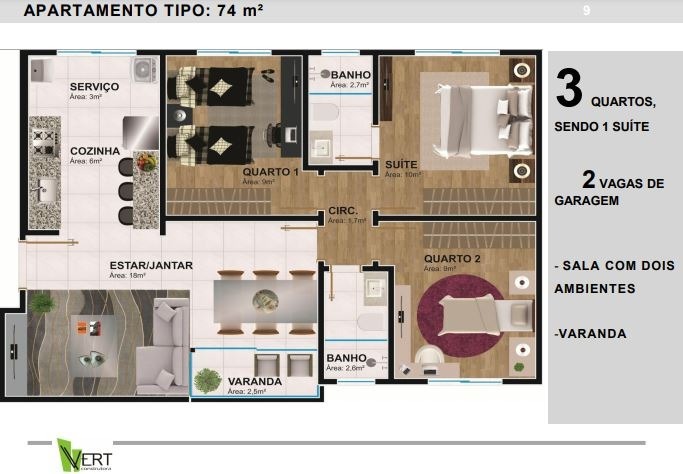 Apartamento à venda com 3 quartos, 73m² - Foto 9