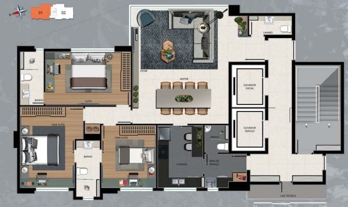 Apartamento à venda com 3 quartos, 118m² - Foto 2