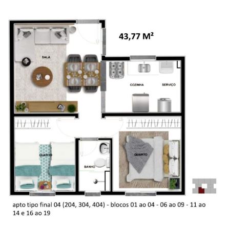 Apartamento à venda com 2 quartos, 44m² - Foto 1