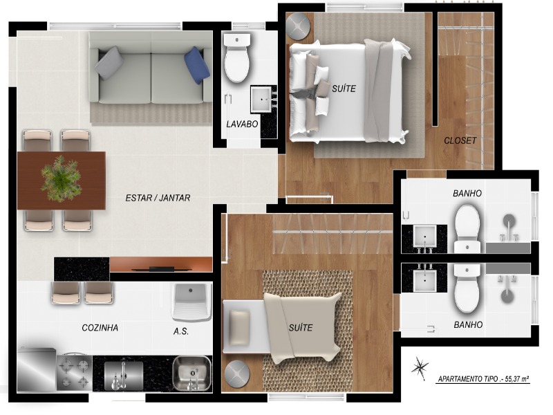 Apartamento à venda com 2 quartos, 55m² - Foto 1