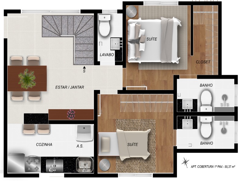 Apartamento à venda com 2 quartos, 55m² - Foto 4