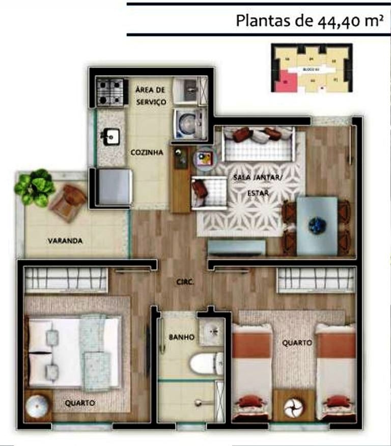 Apartamento à venda com 2 quartos, 46m² - Foto 2